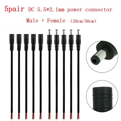 Set of 5 Connector Cables for DC Power Socket 12V 22AWG