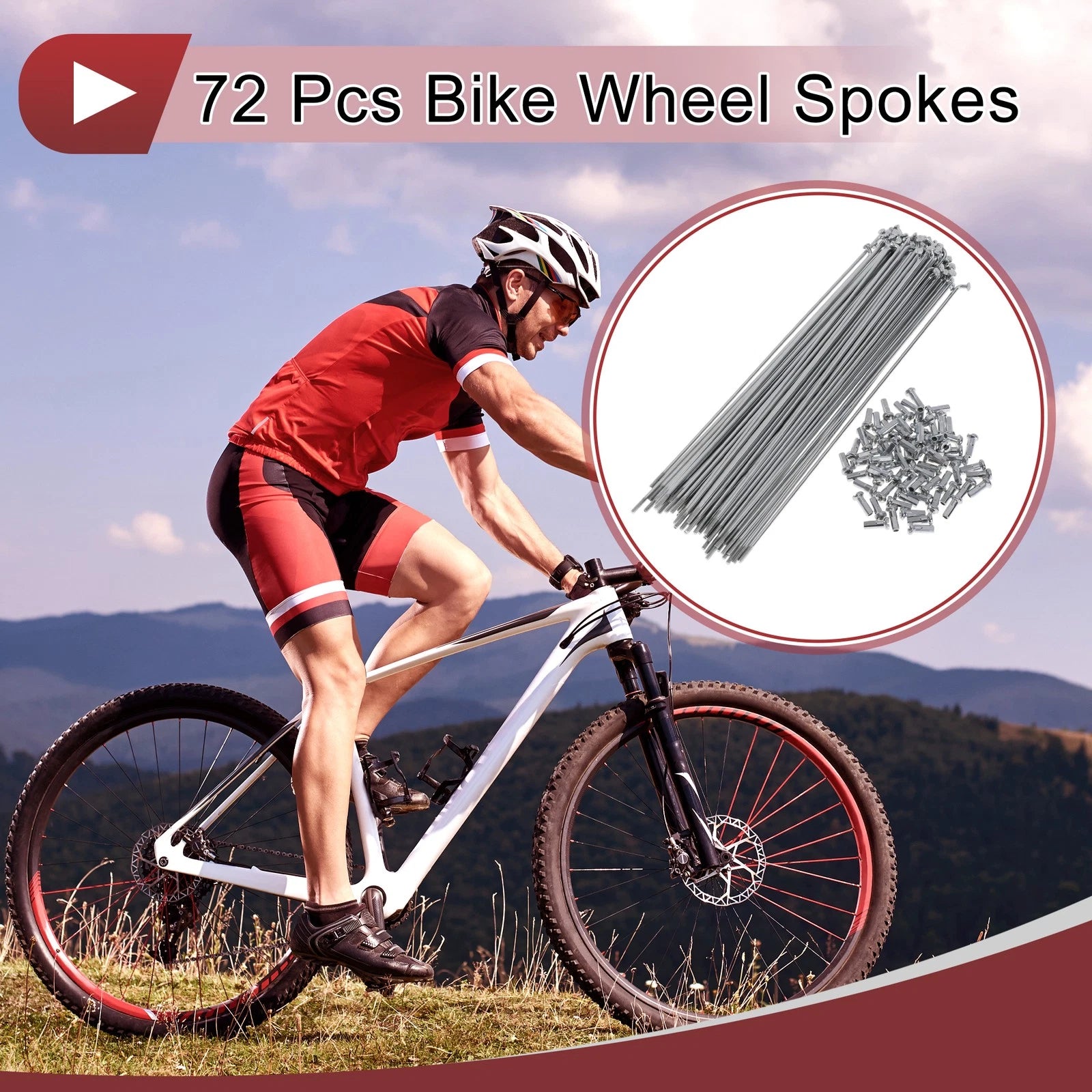 Bicycle Spokes Set 183mm Carbon Steel for 14G Wheel Spoke Replacement