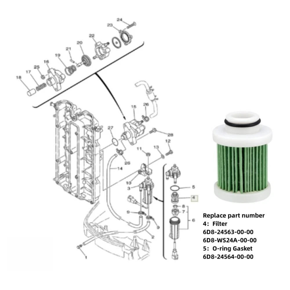 Fuel Filter for Yamaha F60 F75 F90 F115 (2000–2023) 6D8-WS24A-00-00 18-79799