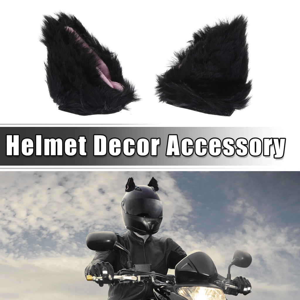 Helmet Cat Ear Plush Pair for Black Pink Bicycle Motorcycle Decor (Universal)