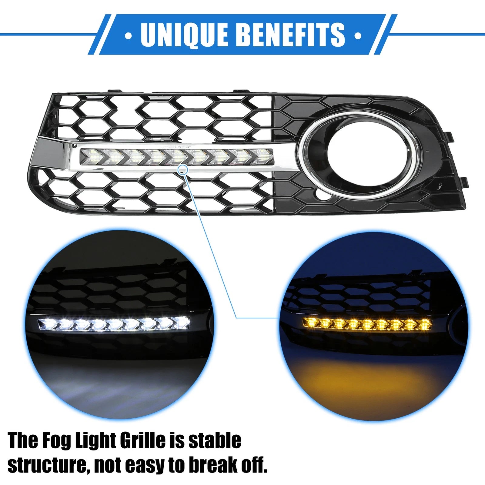 Front Bumper Fog Light Grille with LED Replacement for Audi A4 B8 (2009–2011)
