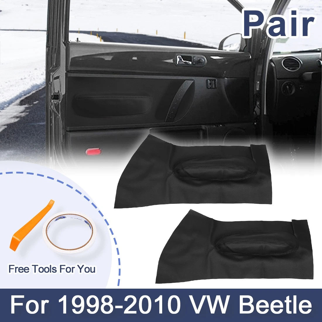 Door Panel Insert Card Leather Cover Left Right for Volkswagen Beetle (1998–2010)