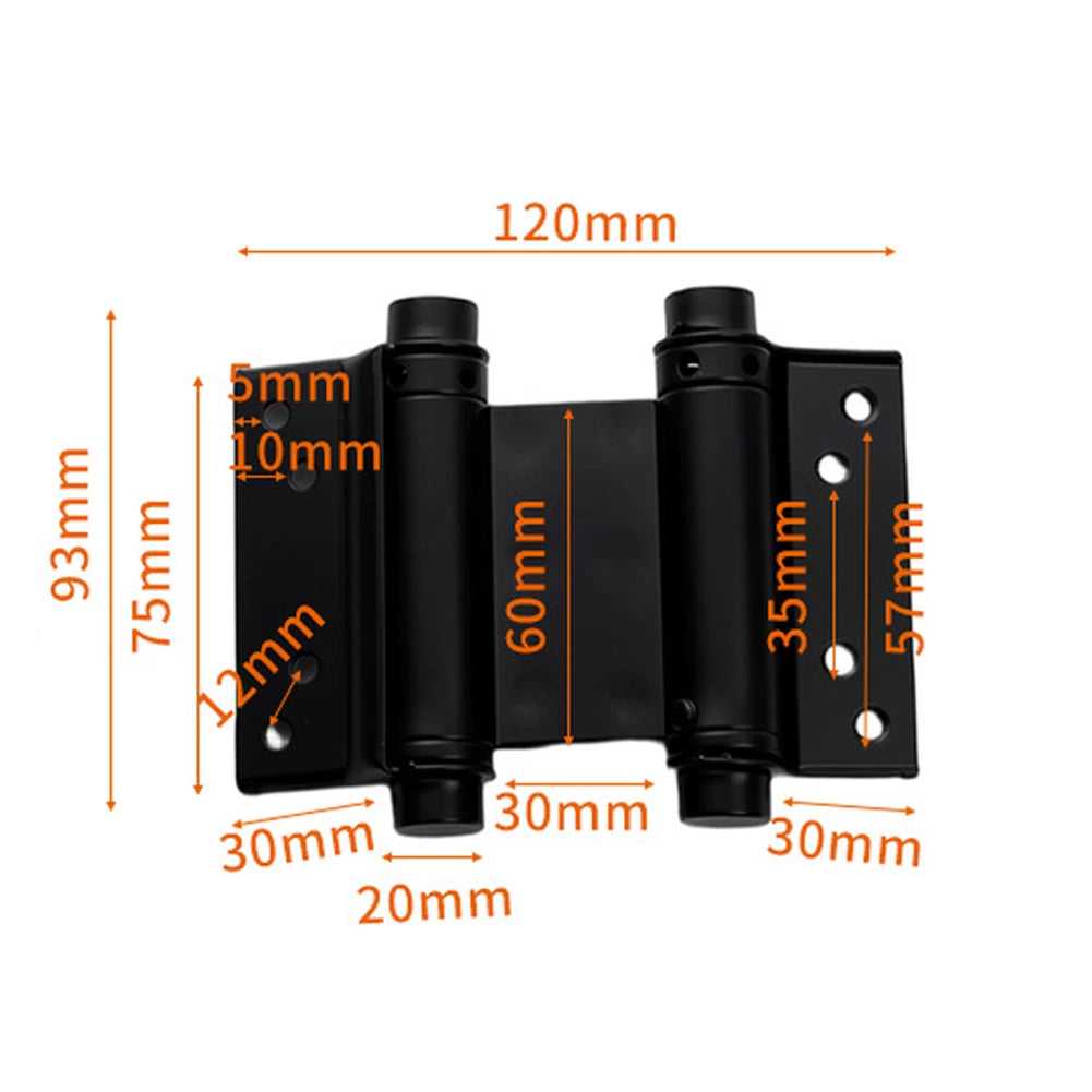 Set of 2 Black Spring Hinges for Bi Directional Doors 120x93mm 130x118mm