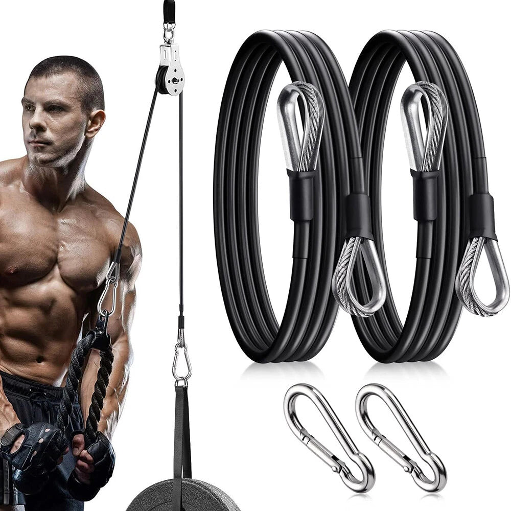 2X Pull Down Gym Cable Extension with 2X Carabiners