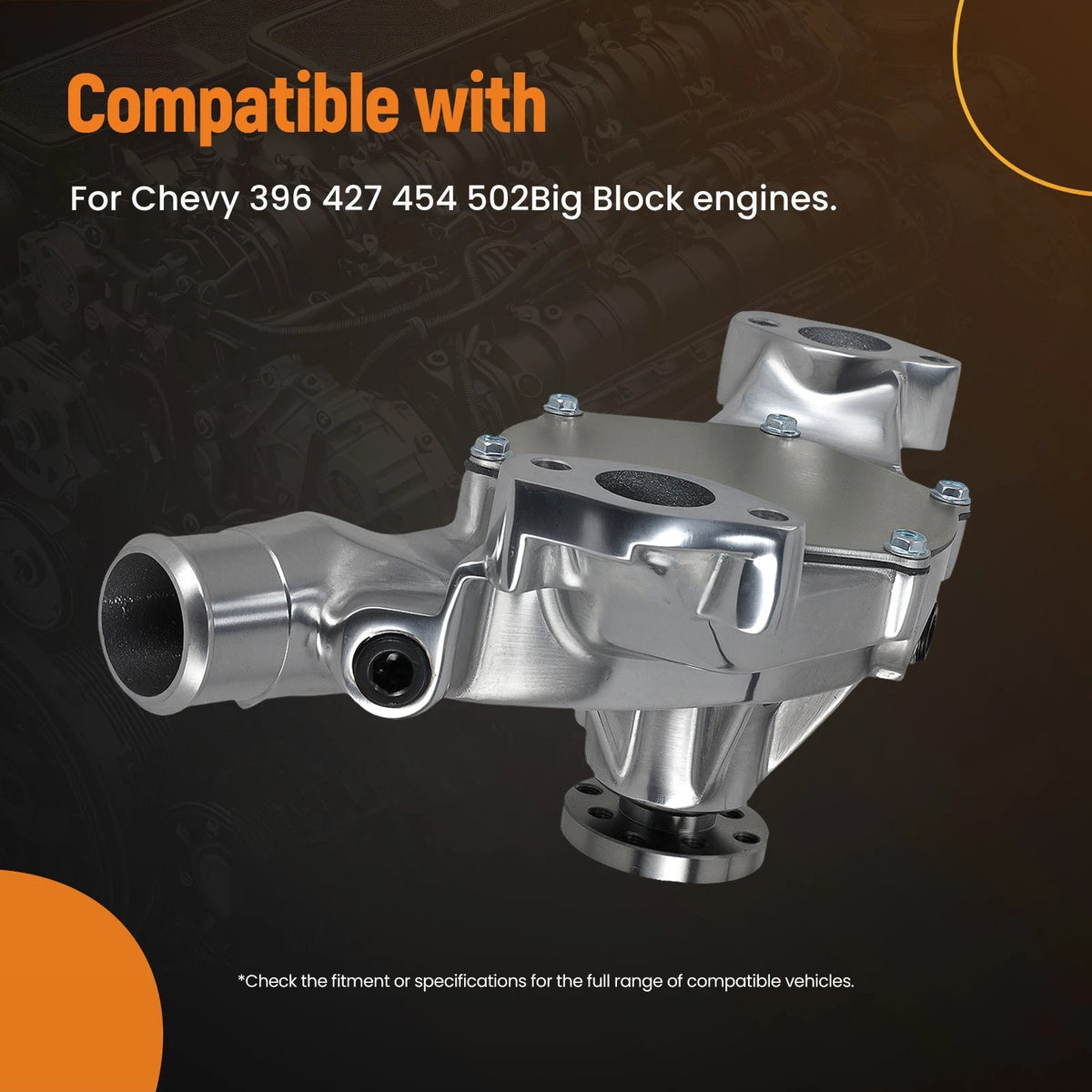 Short Water Pump for Big Block Chevy BBC 396 454 502 (Polished, High Volume)