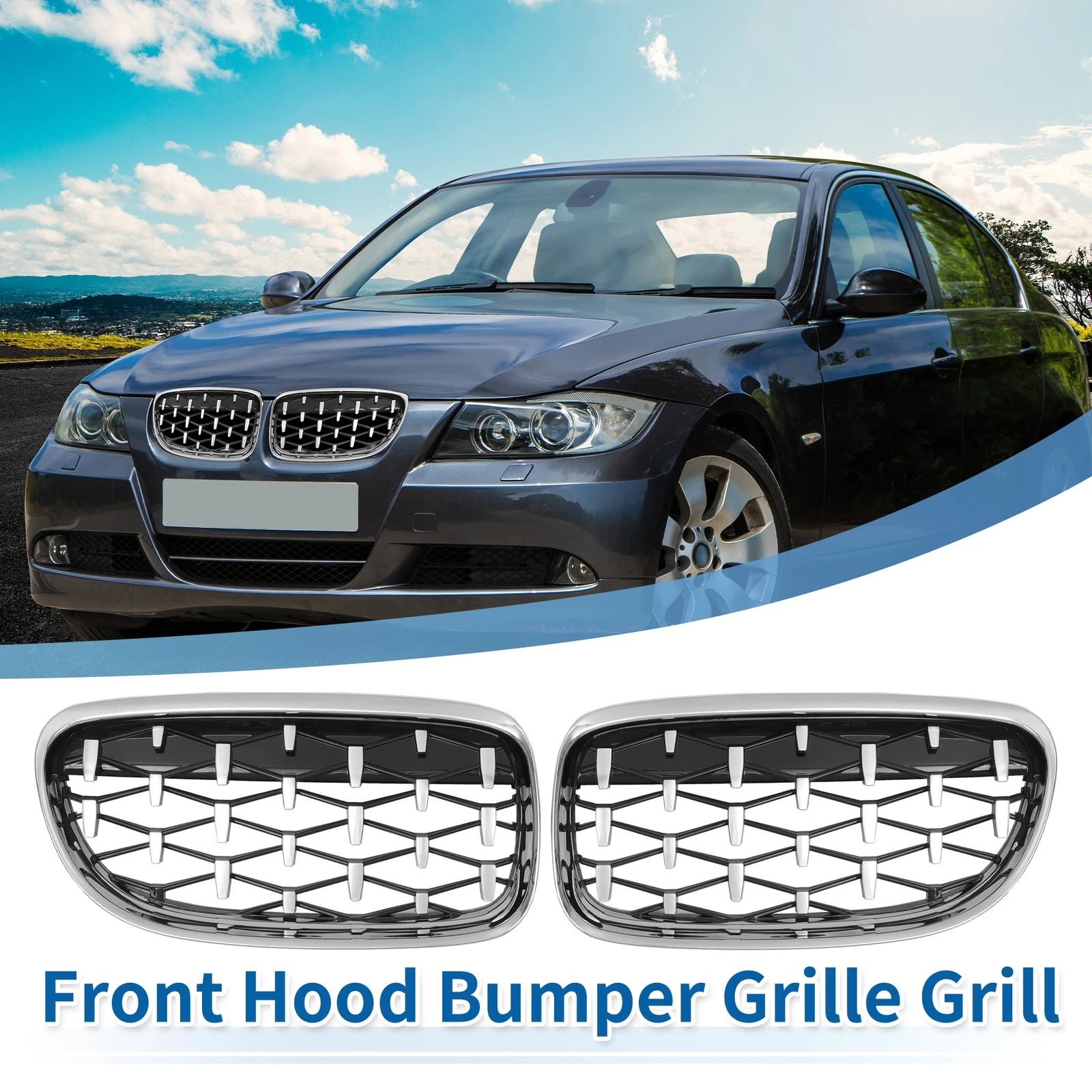 Front Hood Bumper Grille Grill Replacement for BMW 3 Series E90 Pair (2005–2011)