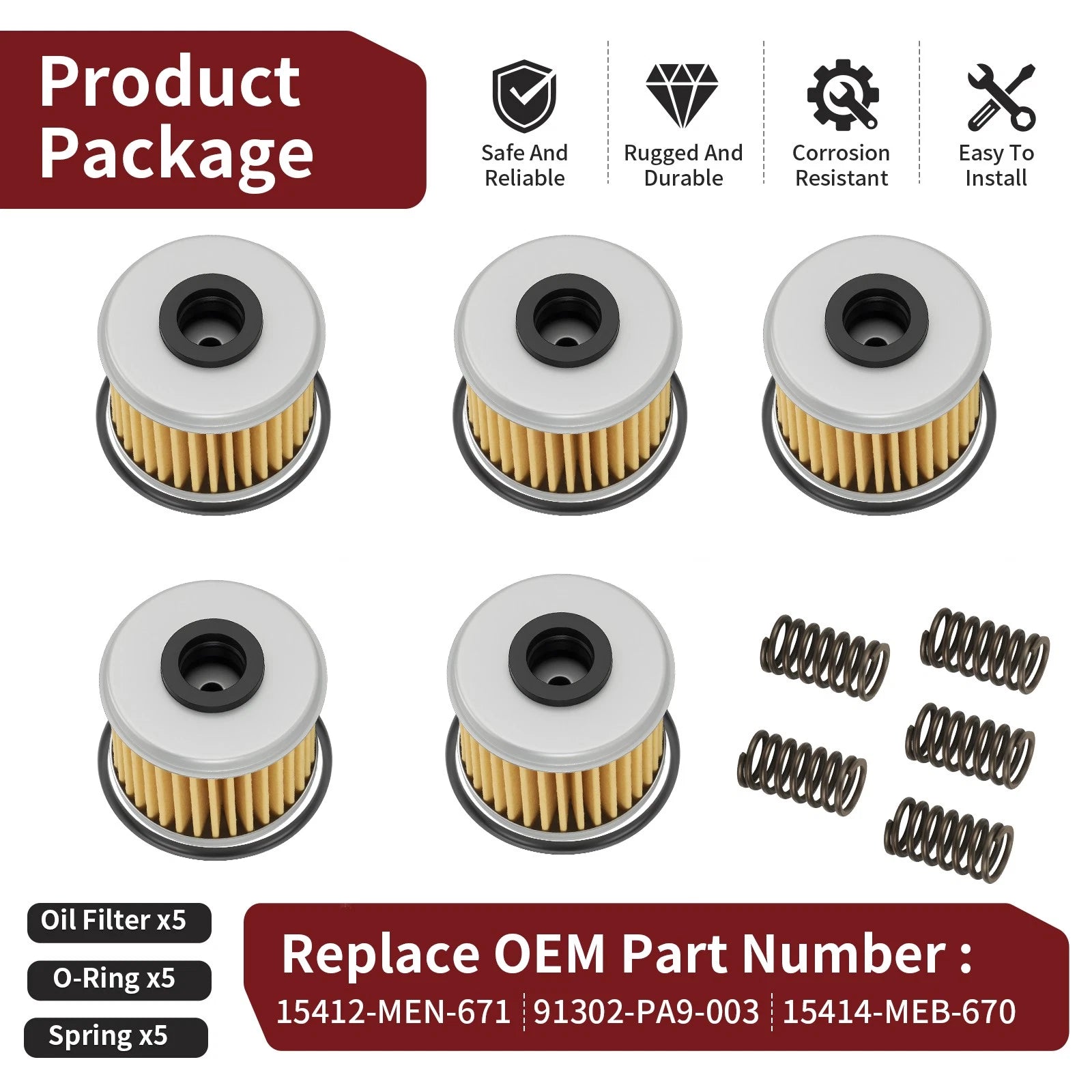 5 Oil Filters with O-Ring & Spring for Honda CRF150R CRF150RB (2007–2024)