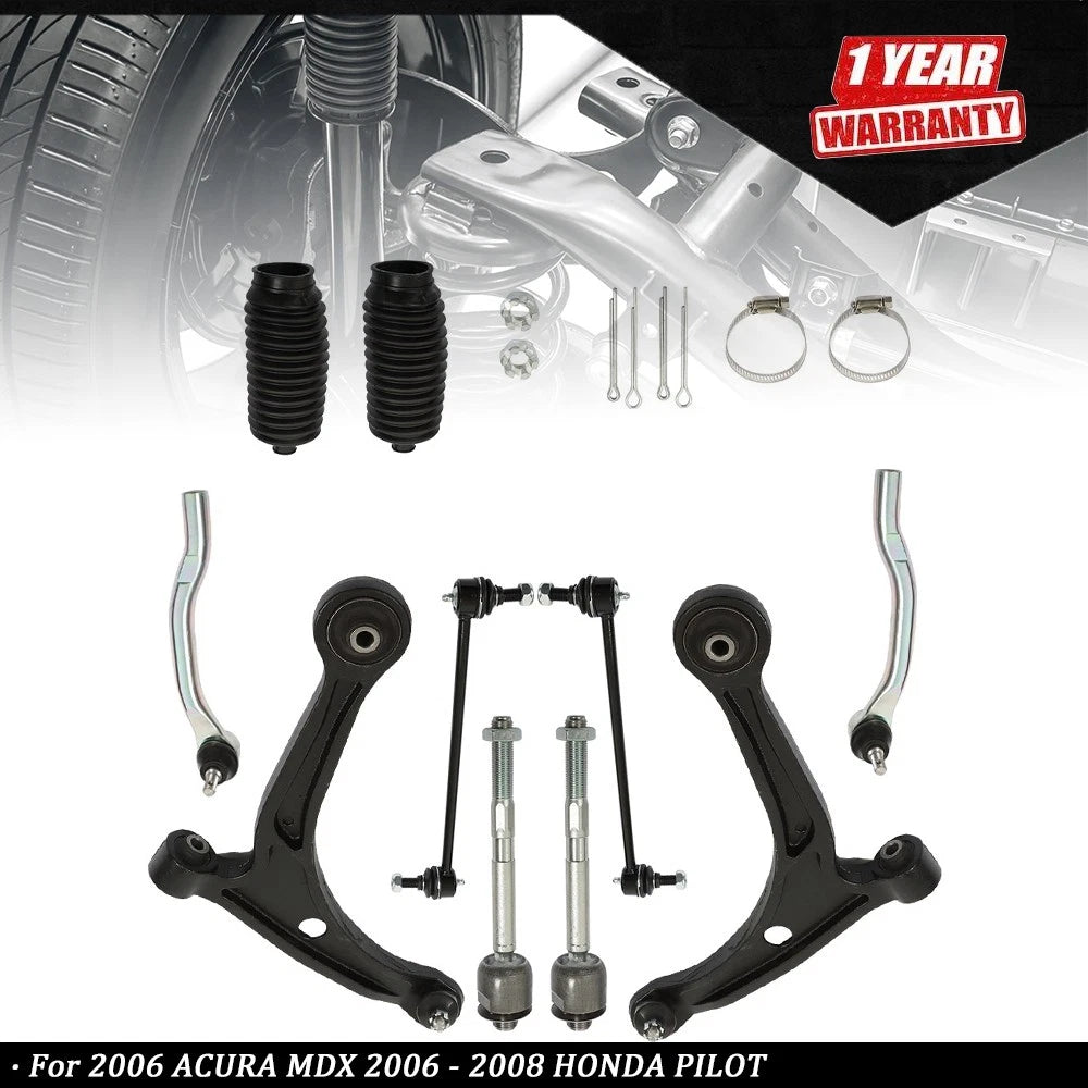 10pc Front Lower Control Arm Kit, Tie Rods, Sway Bars for Honda Pilot (2006–2008)