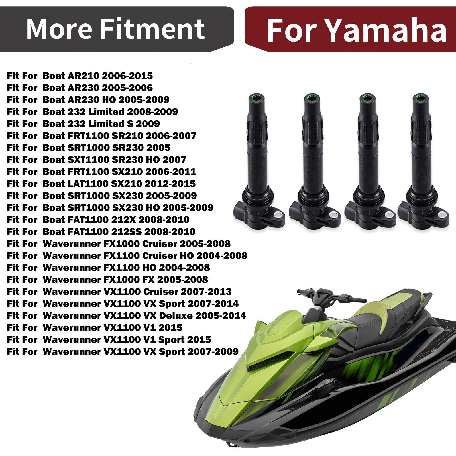 Set of 4 Ignition Coils for Yamaha Boat SR230 SR210 SX210 AR210 AR230 232 FRT1100