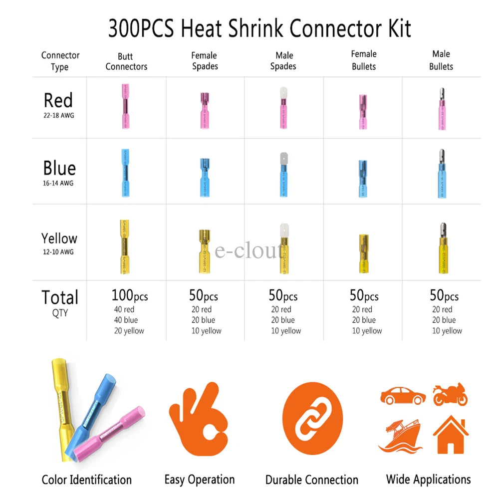 480PCS Waterproof Heat Shrink Wire Crimp Connectors Terminal Kit