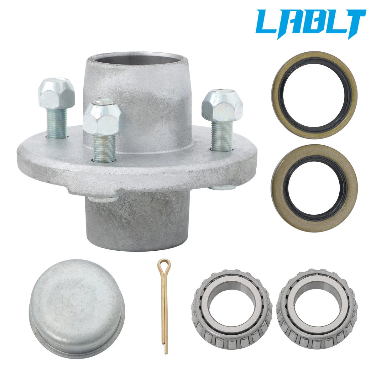 4" Galvanized Trailer Hub Kit for 2000 lbs 1" Spindle & Bearings (2000–2023)