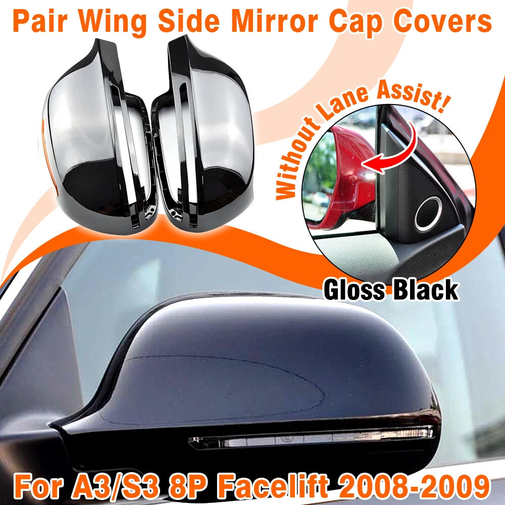 Gloss Black Side Mirror Cap Covers for Audi A5/S5 8T (2008–2009)