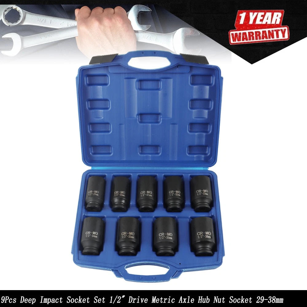 9Pcs Deep Impact Socket Set for Axle Hub Nut (29-38mm)