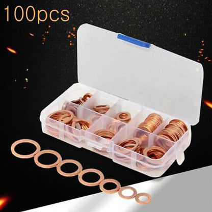 Set of 100 Copper Crush Washer Gaskets for M4-M14