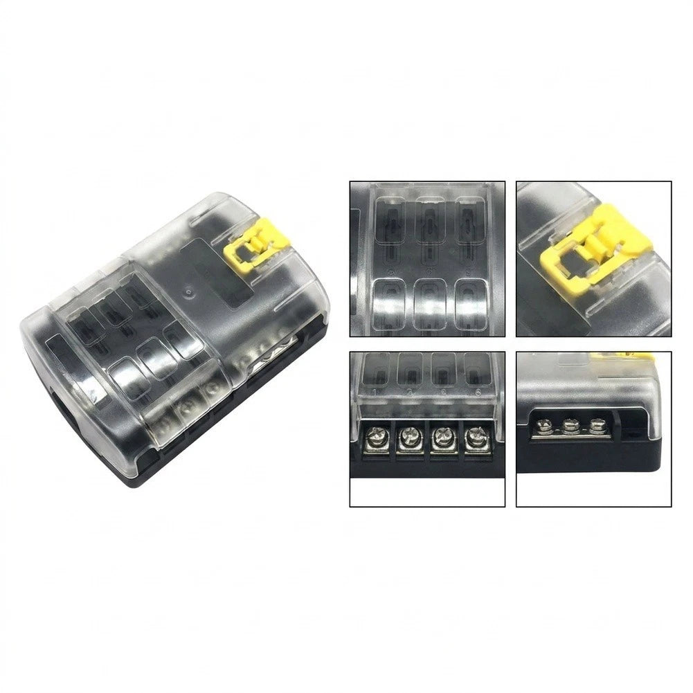 6 Circuit 12V Fuse Block with Ground Terminal and Dustproof Cover for Vehicles