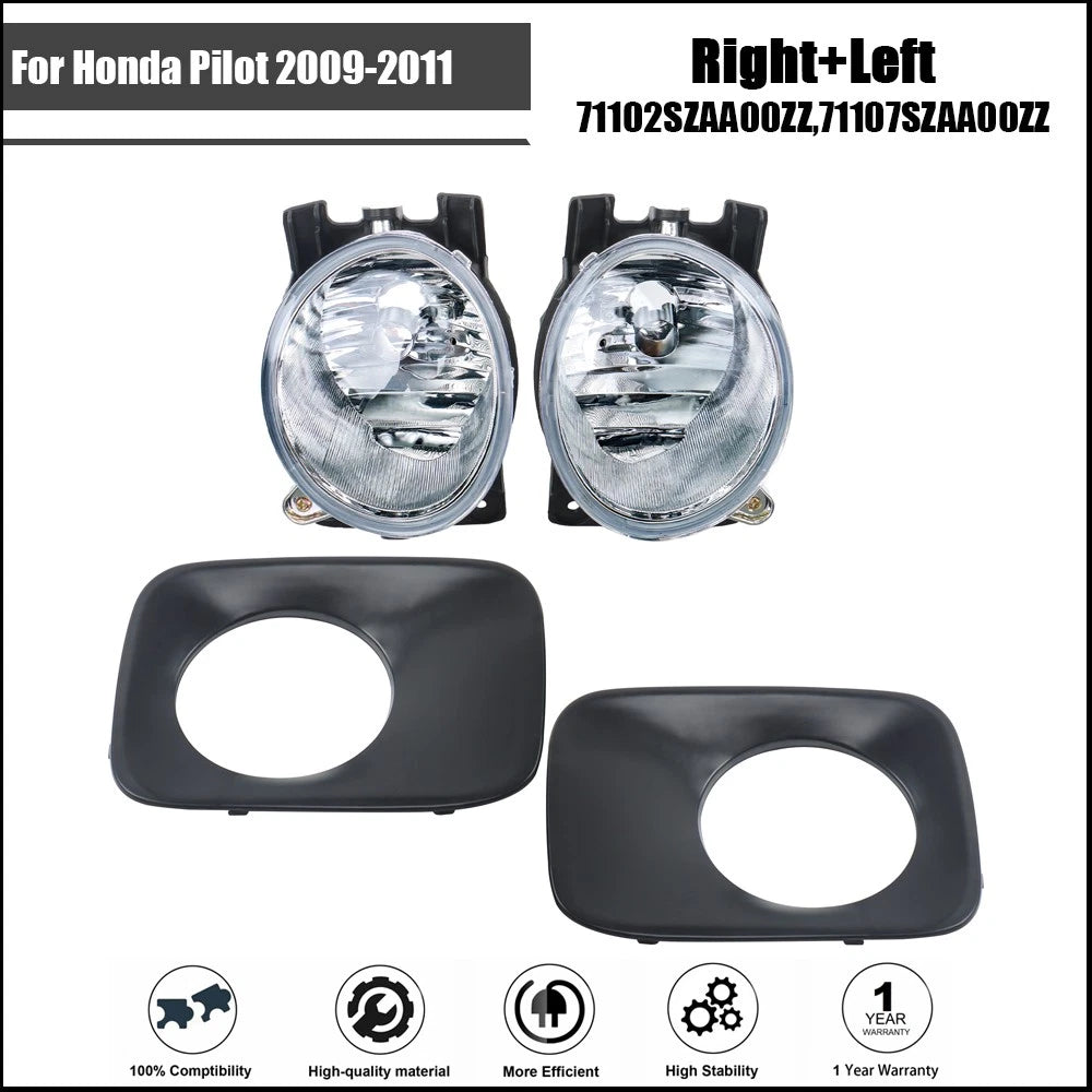 Fog Lights Driving Lamp Set for Honda Pilot (2009–2011) Halogen, Bezel