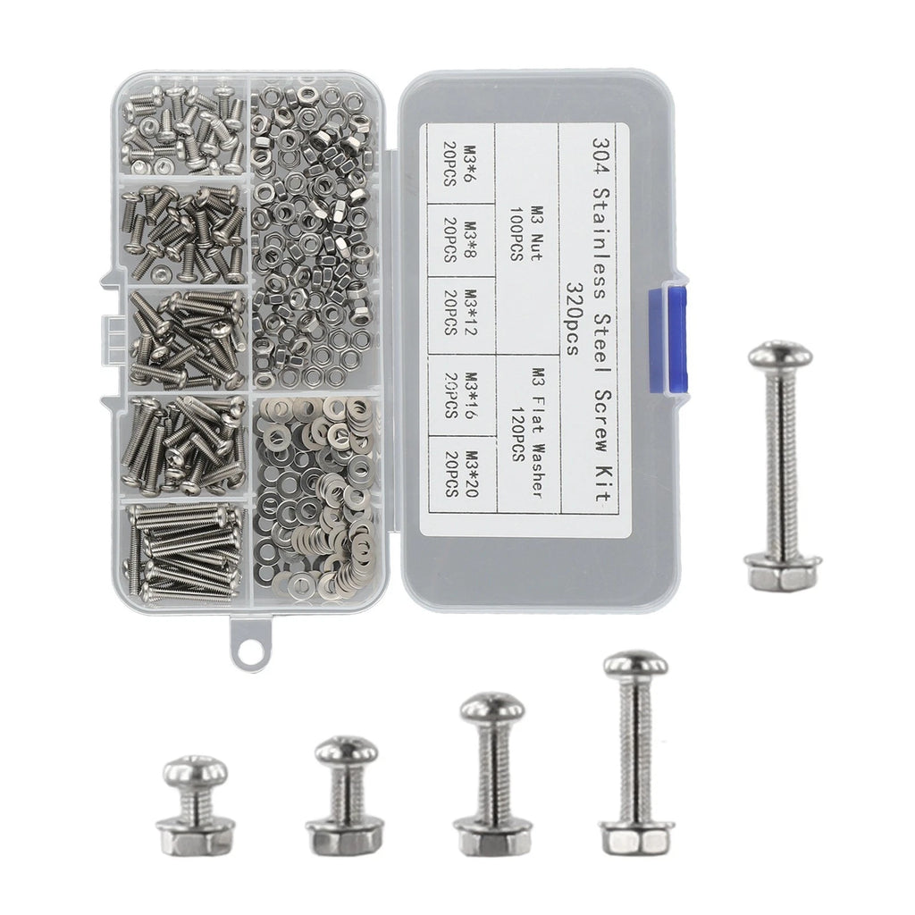 320 pcs Stainless Steel Screw Bolt Nut Set for Assorted Applications