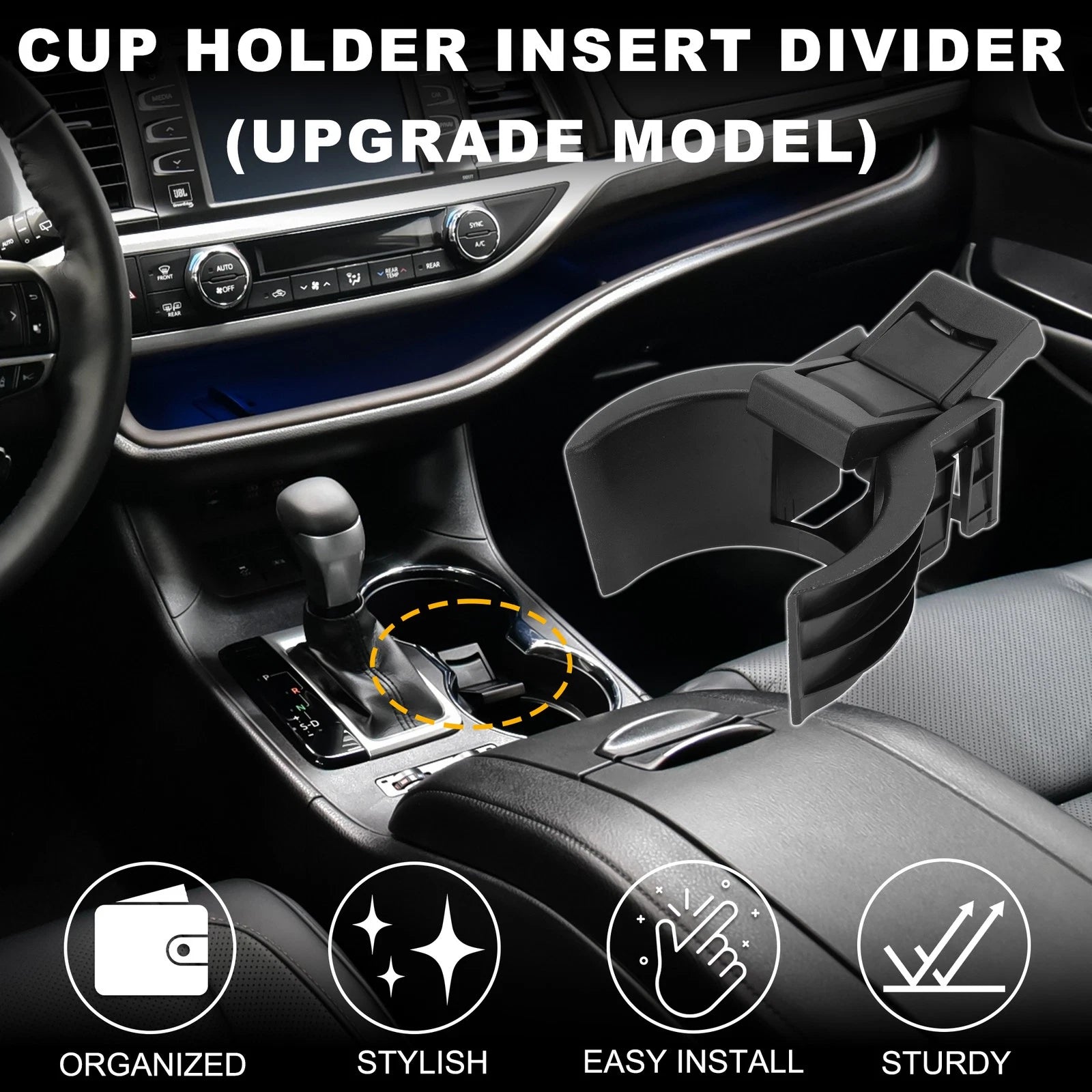 Cup Holder for Toyota Highlander Replacement Drink Holder Black (2014–2023)