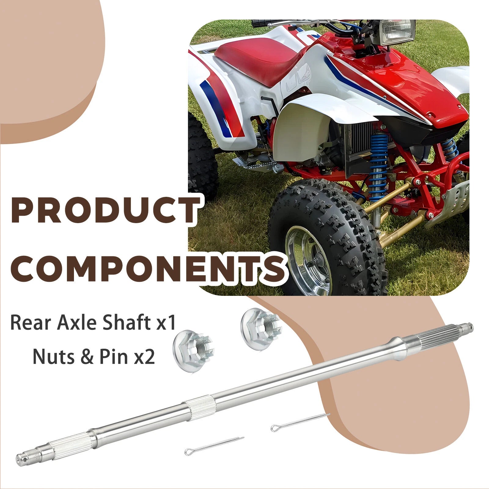 Rear Axle Shaft & Nuts for Honda Fourtrax 250 TRX250 (1985–1987) 42311-HA8-000