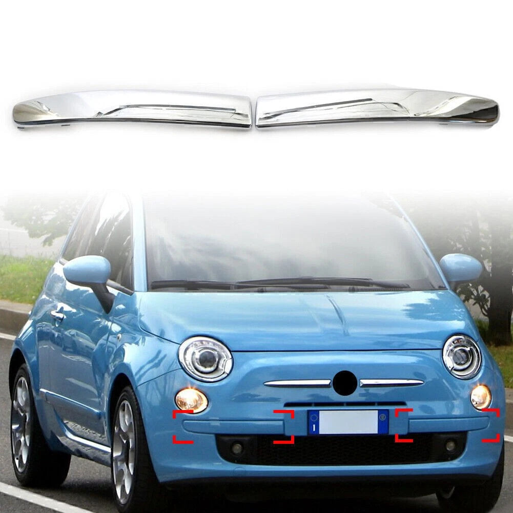 Set of 2 Front Bumper Moulding Trim Covers for FIAT 500 (2007–2015) Chrome