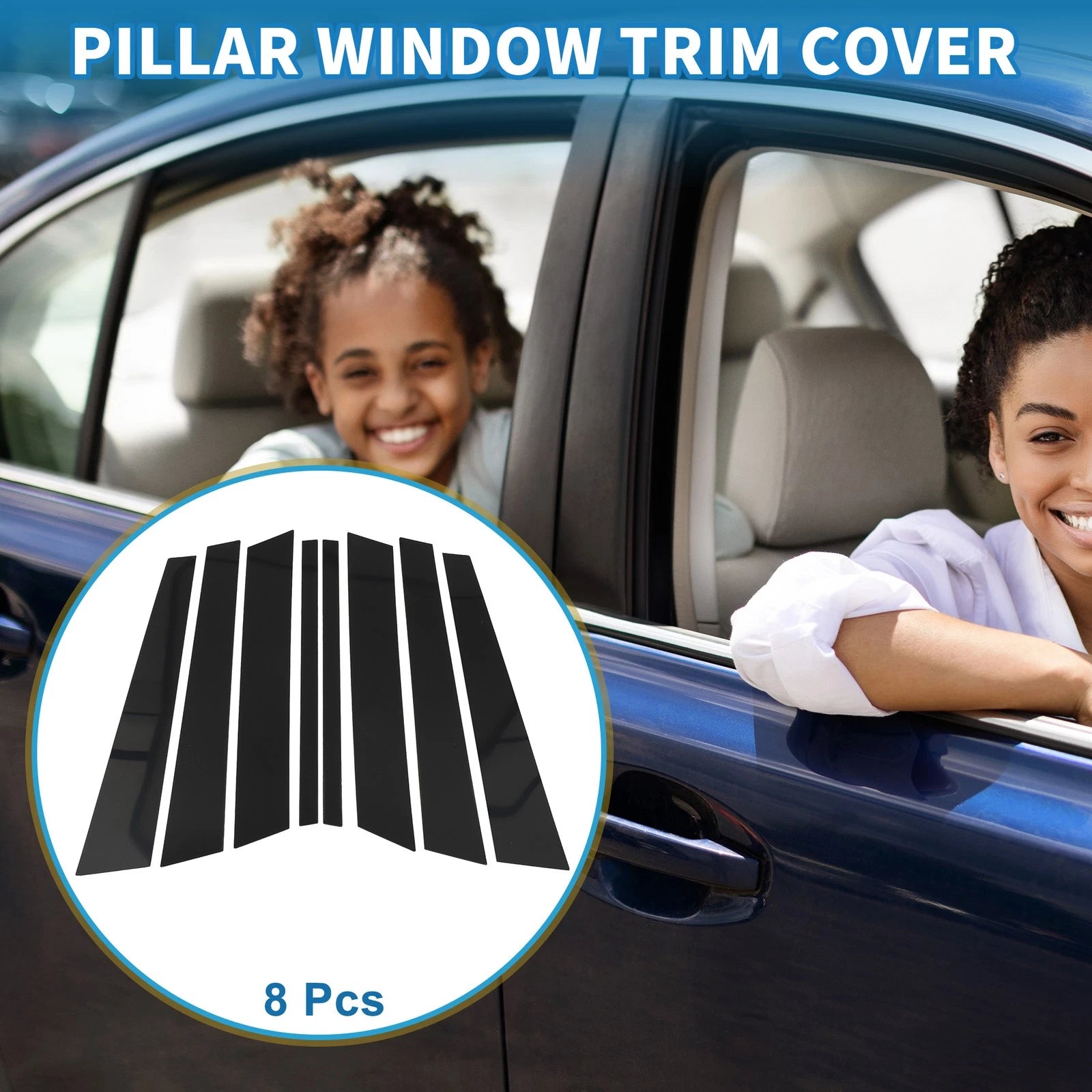 8 Pcs Door Pillar Window Trim Replacement for BMW X5 (1999–2006) Black