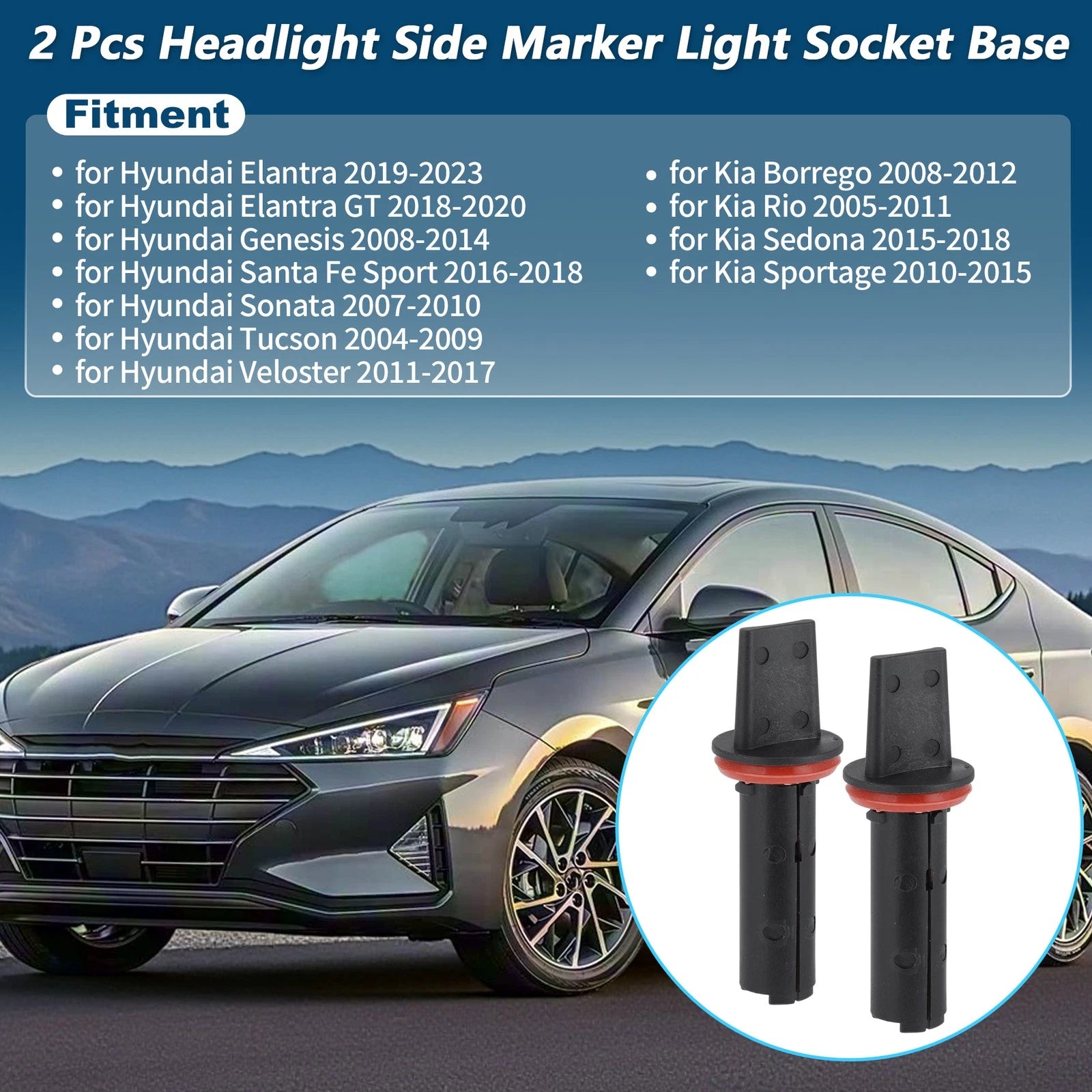 2PCS Headlight Side Marker Light Bulb Socket Base for Hyundai Elantra Santa Fe (2011–2024)