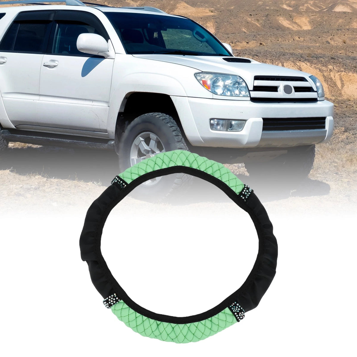 Steering Wheel Cover 14.6"-15" for Universal Vehicles (1 Pc) - Green Faux Leather
