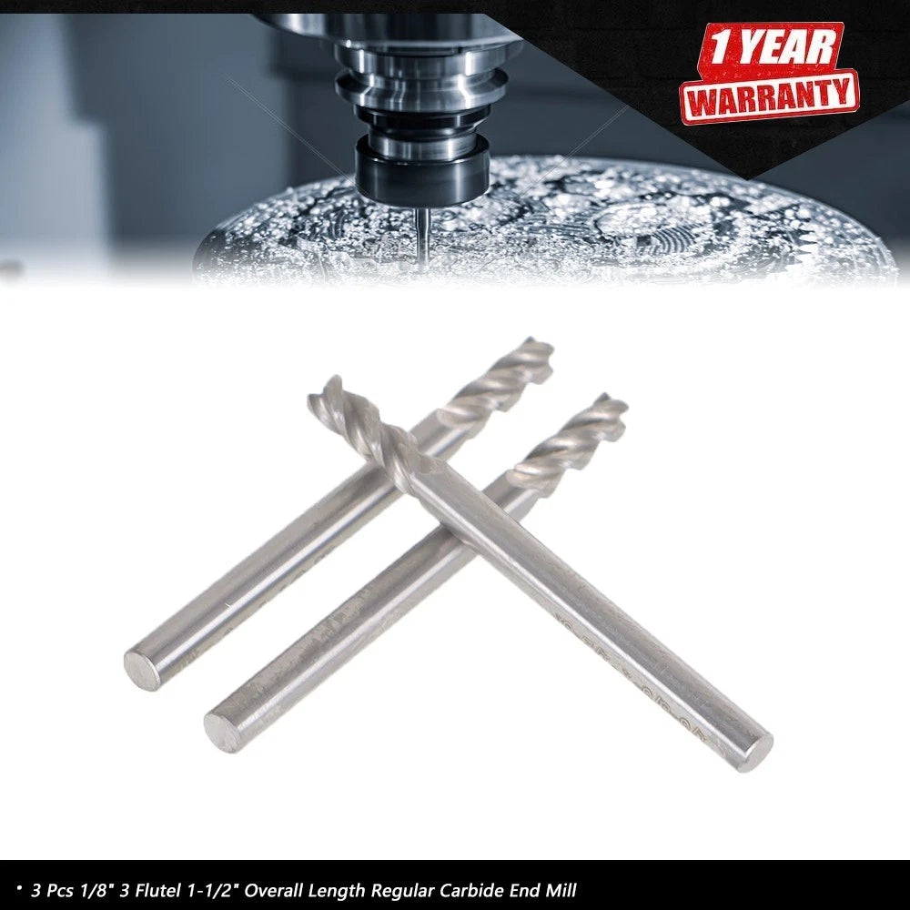 3 Pcs 1/8" 3 Flute Carbide End Mill (Regular)