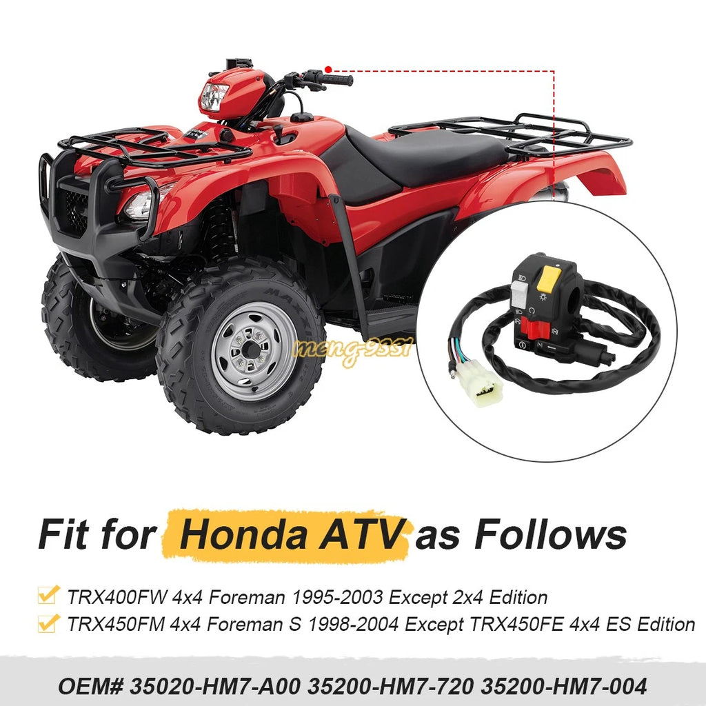 Handlebar Switch Start Stop Headlight for Honda Foreman 400 TRX400FW (1995–2003)