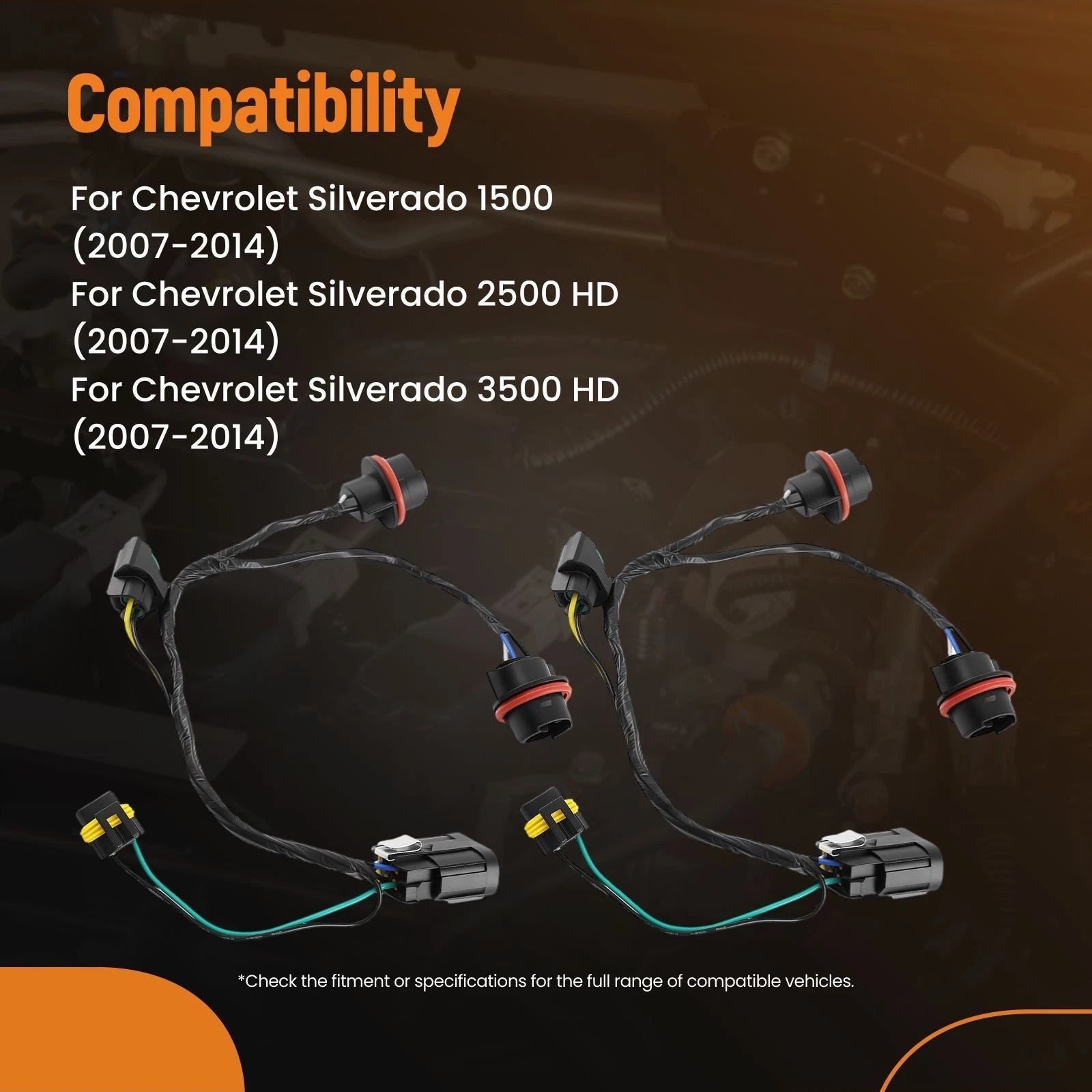 2X Headlight Socket Harness for Chevrolet Silverado 1500 (2007–2014) 15841609