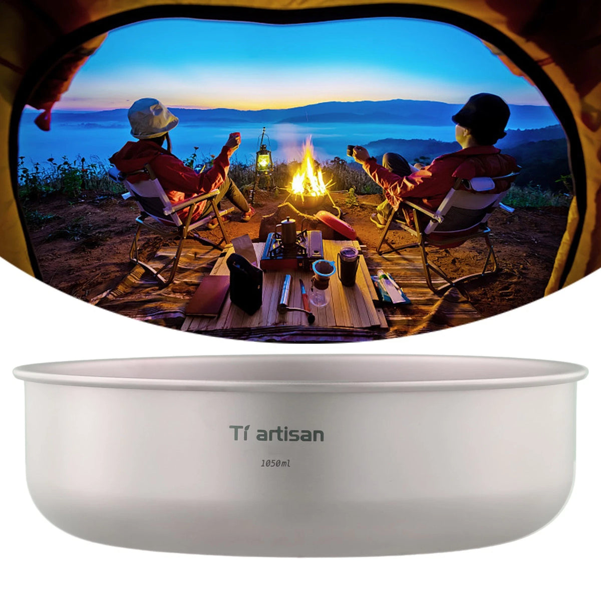 Set of 4 Stackable Titanium Plates and Bowls for Camping and Hiking