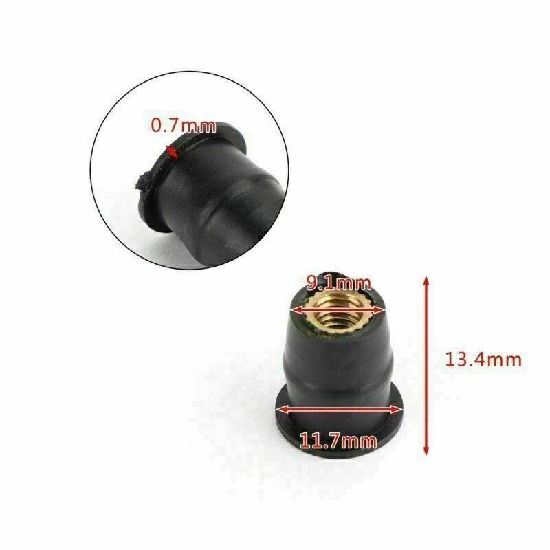 Set of 100 Rubber Well Nuts for Windscreen & Fairing (10-32 M5)