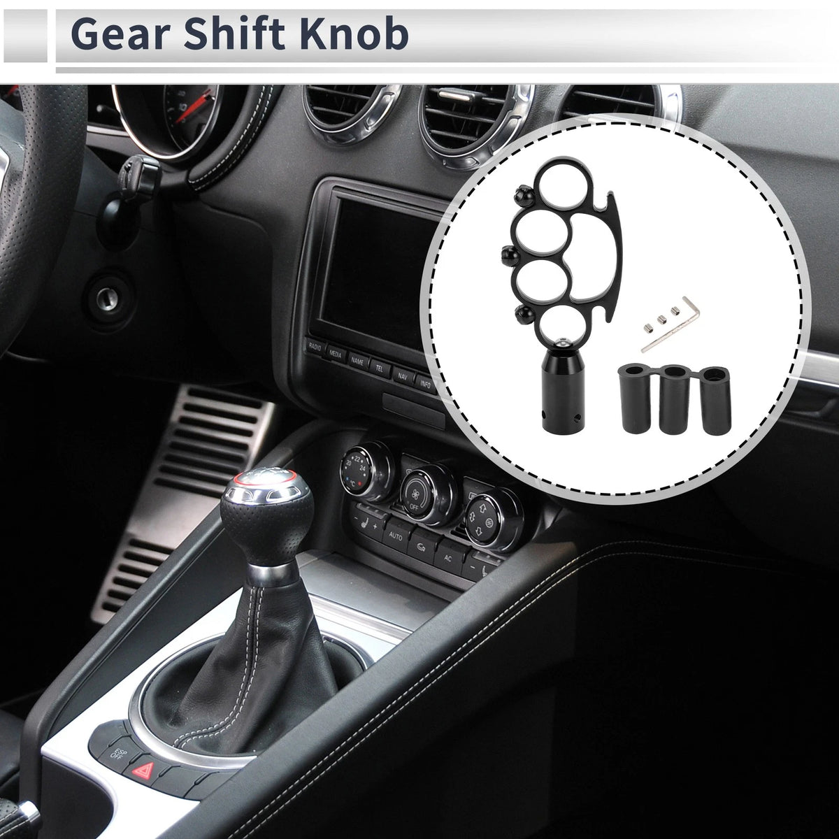 Set of 1 Universal Shift Knob with 3 Adapters for Manual/Automatic Vehicles