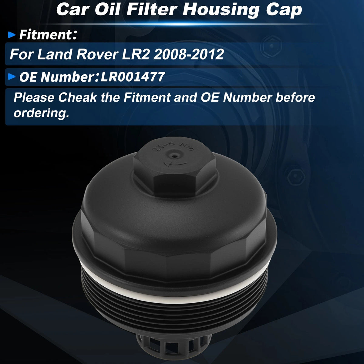 LR001477 Oil Filter Housing Cap for Land Rover LR2 (2008–2012) Black Plastic