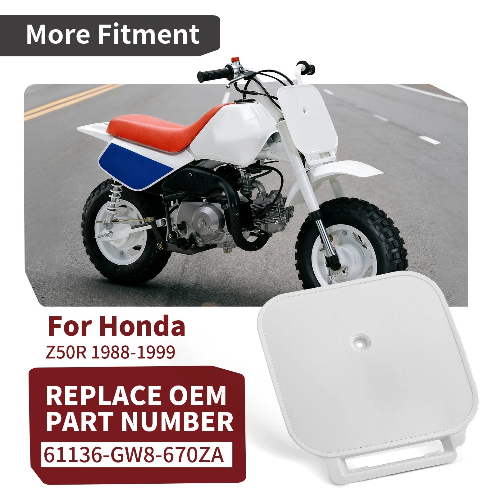 White Plastic Front Number Plate for Honda Z50R (1988–1999) #61136-GW8-670ZA