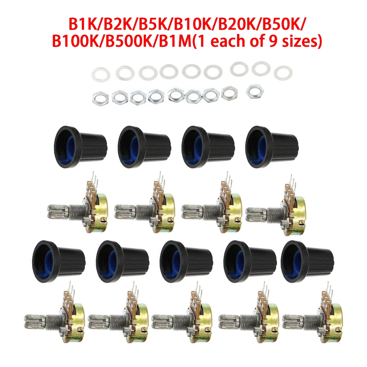 9X Adjustable Potentiometer Knob WH148 B1K-B1M for