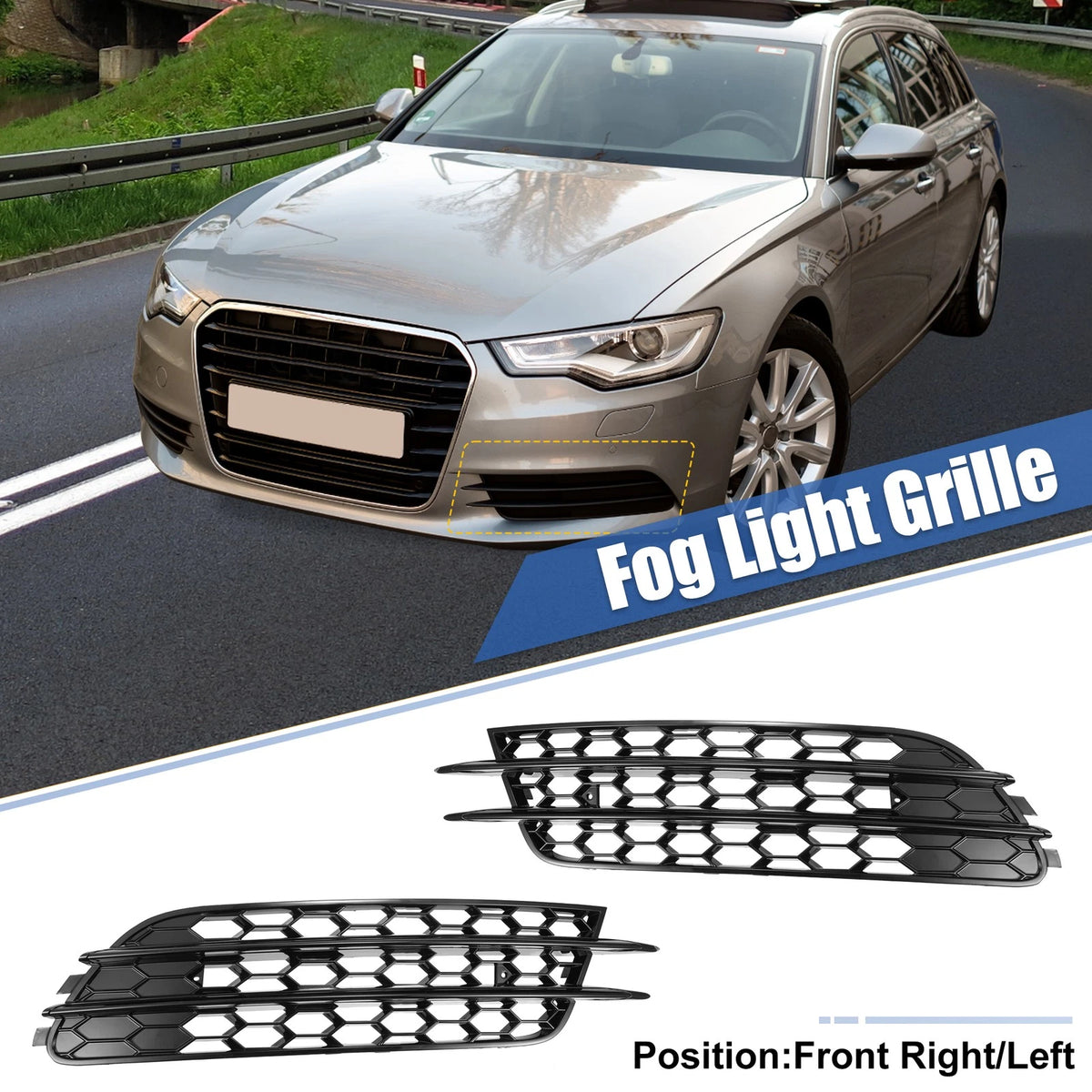 Front Fog Light Mesh Honeycomb Grill Cover for Audi A6 C7 (2012–2015)