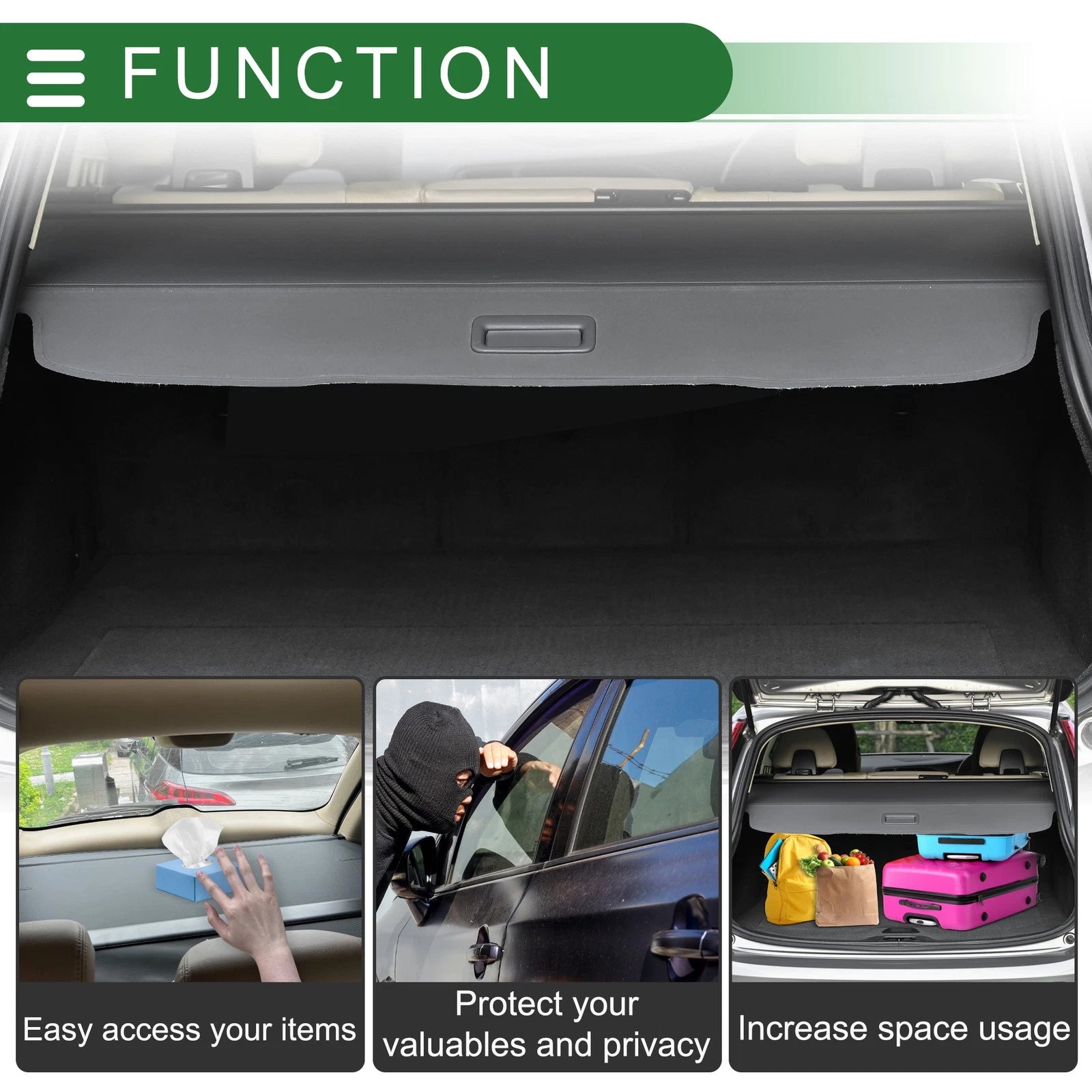 Retractable Cargo Cover for Ford Kuga (2013–2019) Canvas Black