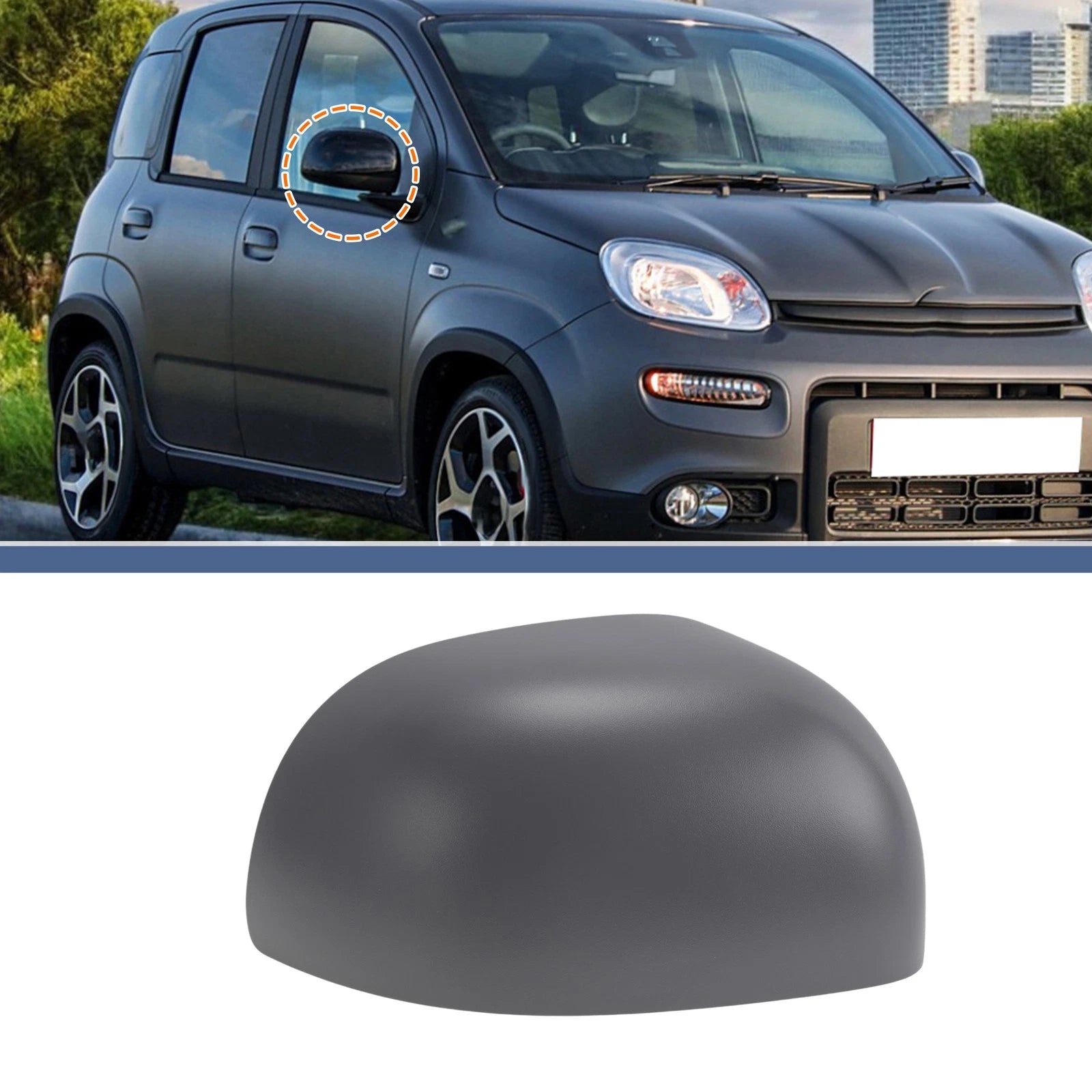 Right Driver Side Mirror Cover Cap Replacement Gray for Fiat Panda (2003–2012)