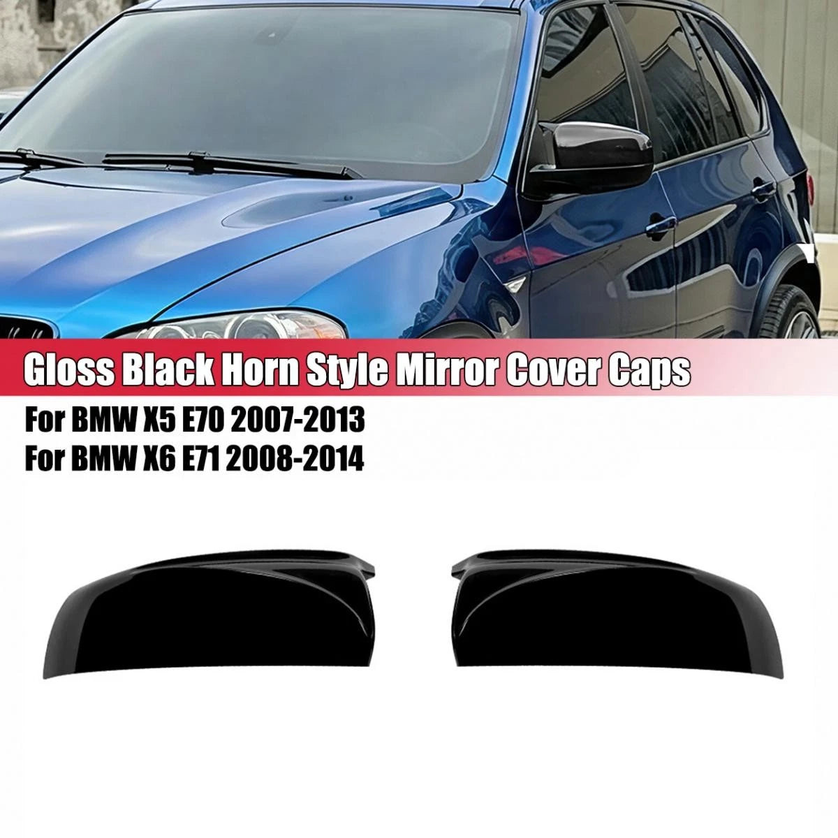 Gloss Black Side Wing Mirror Cover Caps for BMW X5 E70 X6 E71 (2007–2013)