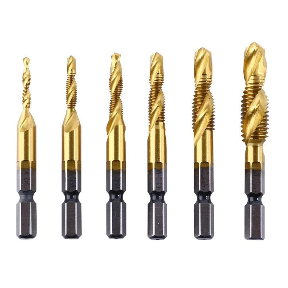 6pcs HSS Metric Thread Tap Drill Set Hex Shank Plated 6 35MM