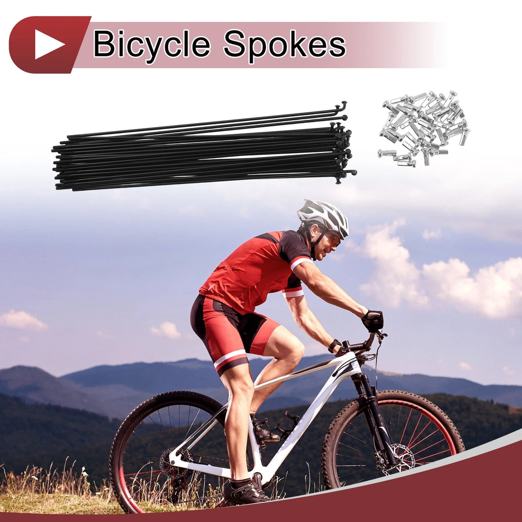 Bicycle Spoke Set 183 mm Steel Carbon for 14G 36 Count (Black)