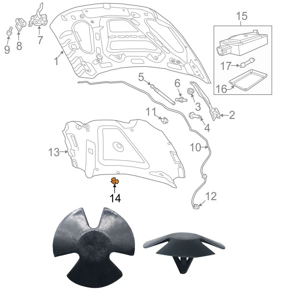 15 Pcs Hood Insulation Retainer Clips for Dodge (4878883AA)