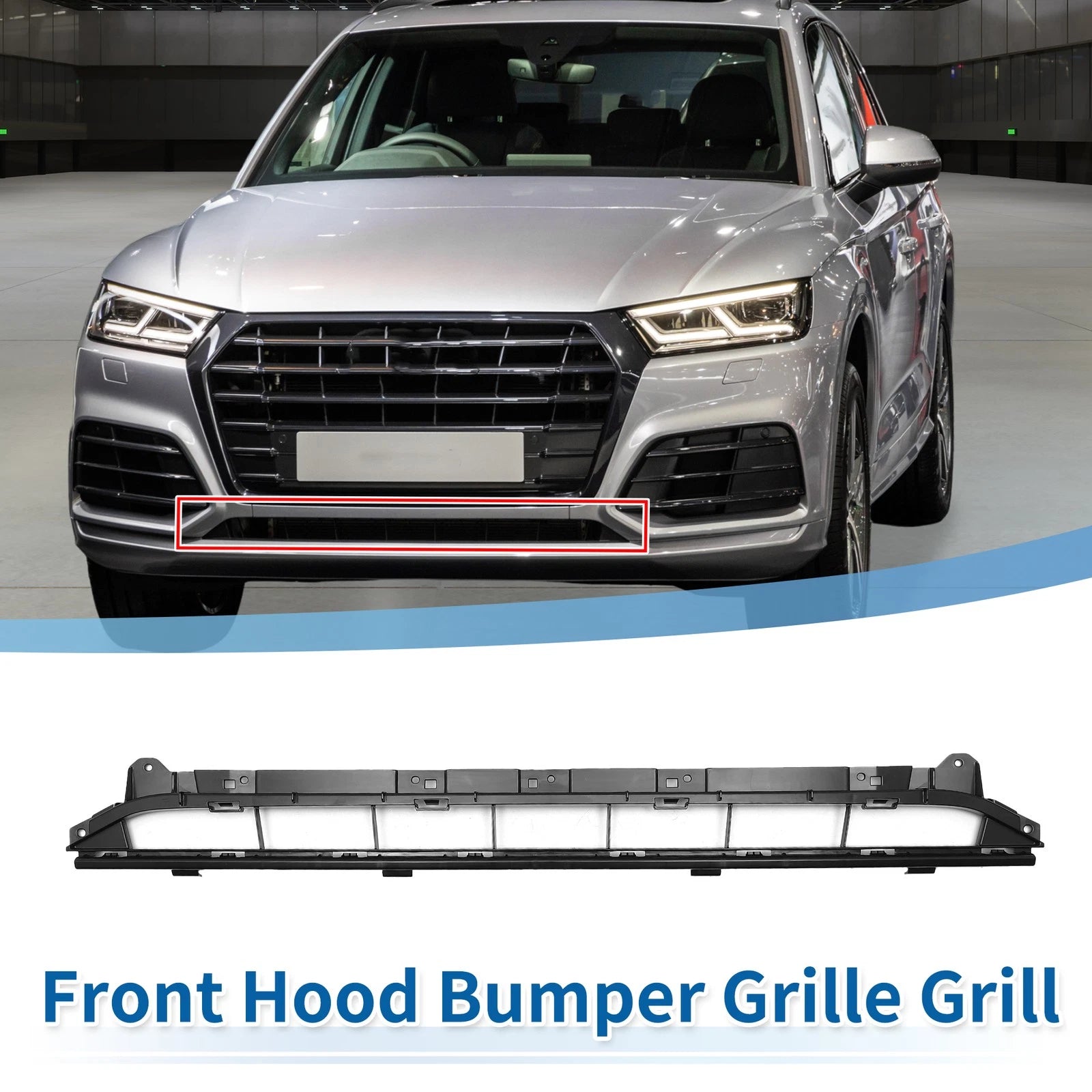 Front Lower Hood Bumper Grille for Audi Q5L (2018–2020) Black ABS Plastic