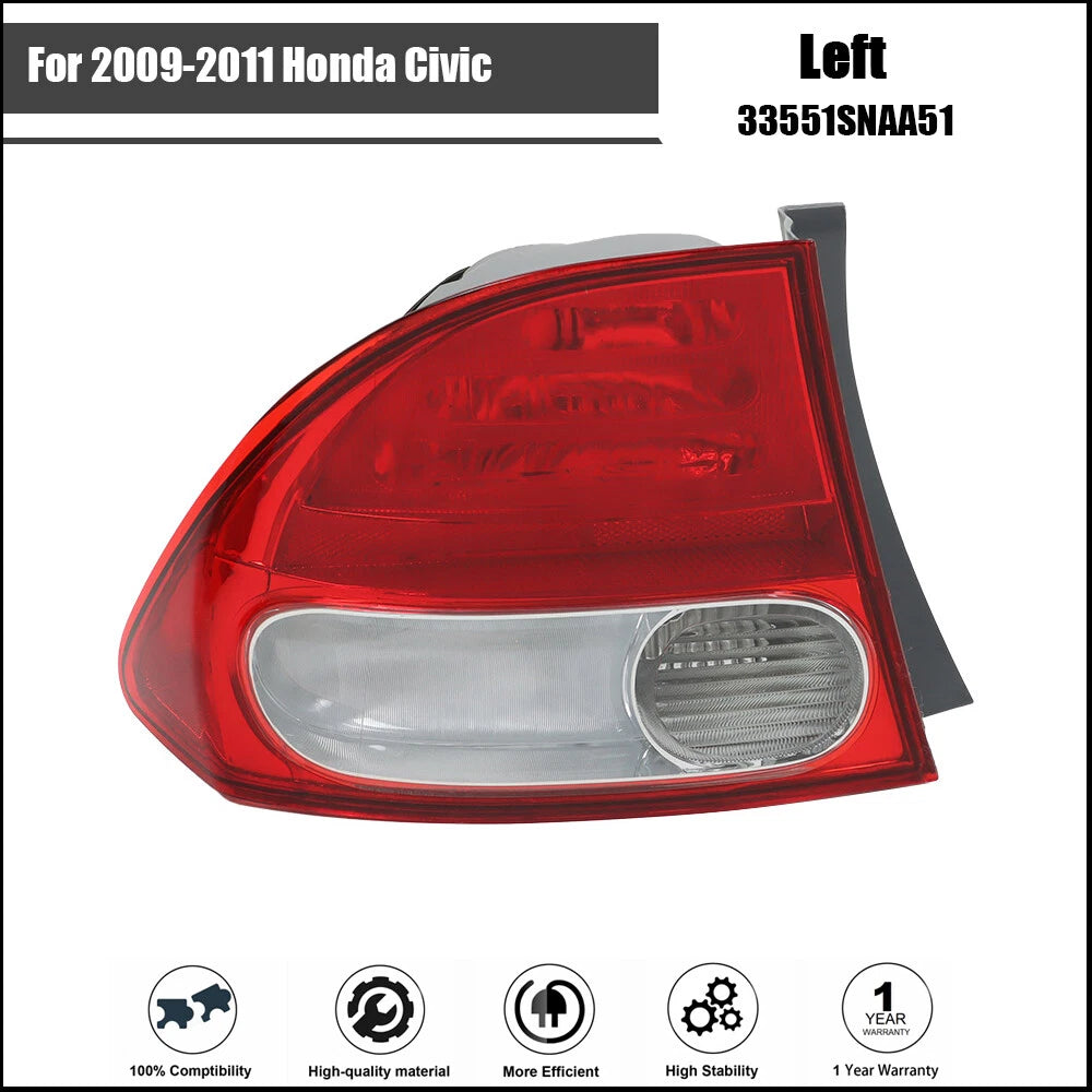 Tail Light Assembly for Honda Civic (2009–2011) Left Driver Rear Halogen