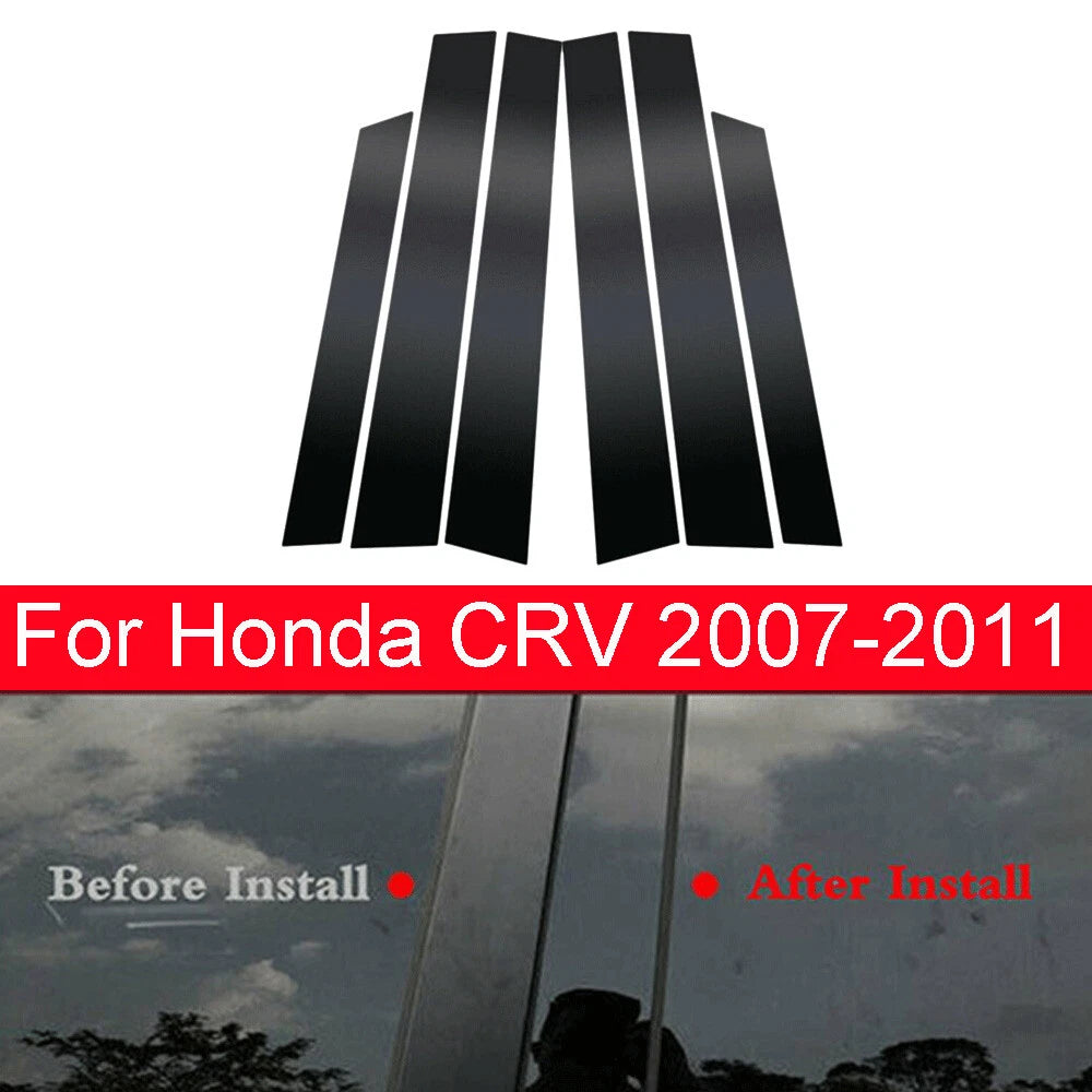 6Pcs/Set Glossy Black Pillar Posts Door Trim Cover For Honda CR-V CRV 2007-2011
