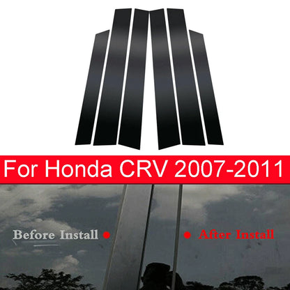 6Pcs/Set Glossy Black Pillar Posts Door Trim Cover For Honda CR-V CRV 2007-2011