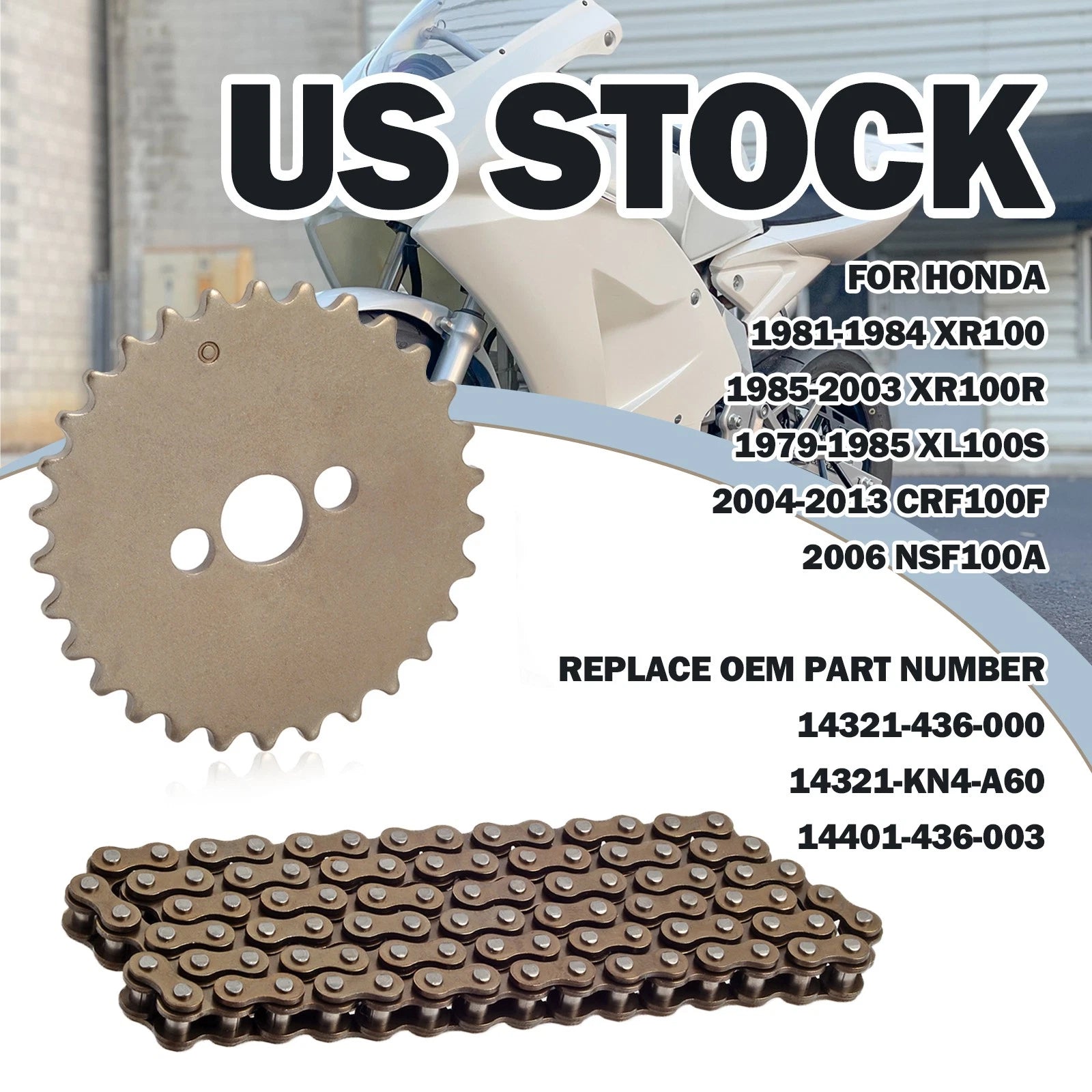 Camshaft Sprocket 30T & Timing Chain 90L for Honda CRF100F XL100S NSF100