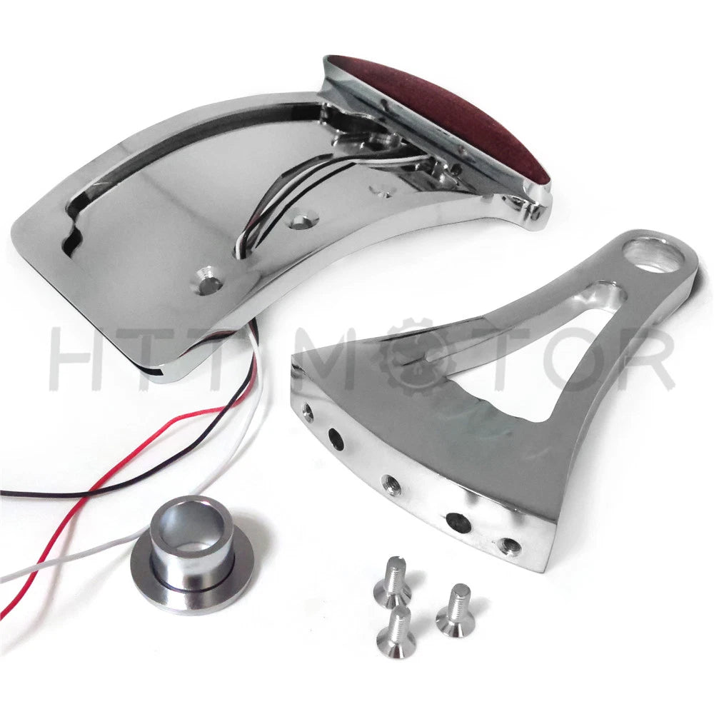 Chrome Curve Side Mount License Plate Bracket w/ LED Tail Light for
