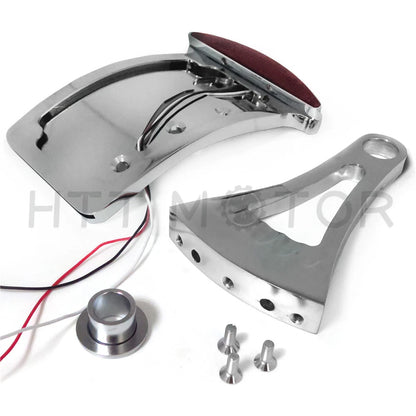 Chrome Curve Side Mount License Plate Bracket w/ LED Tail Light for
